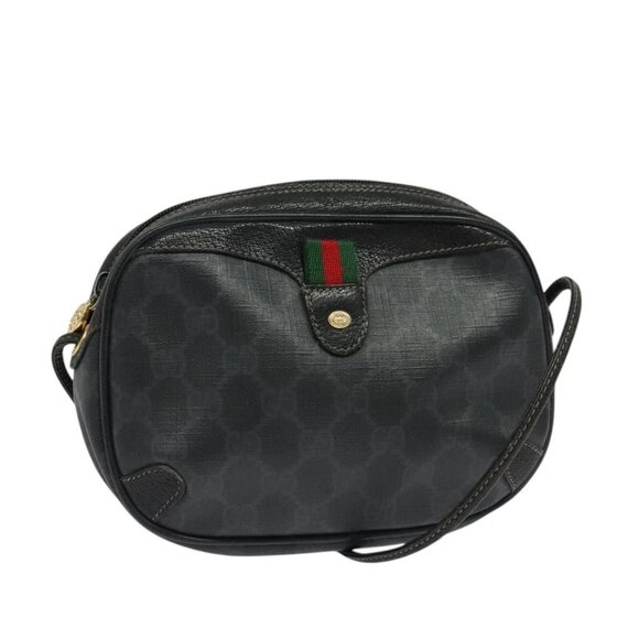 GUCCI GG Supreme Web Sherry Line Shoulder Bag PVC Black - Picture 1 of 16